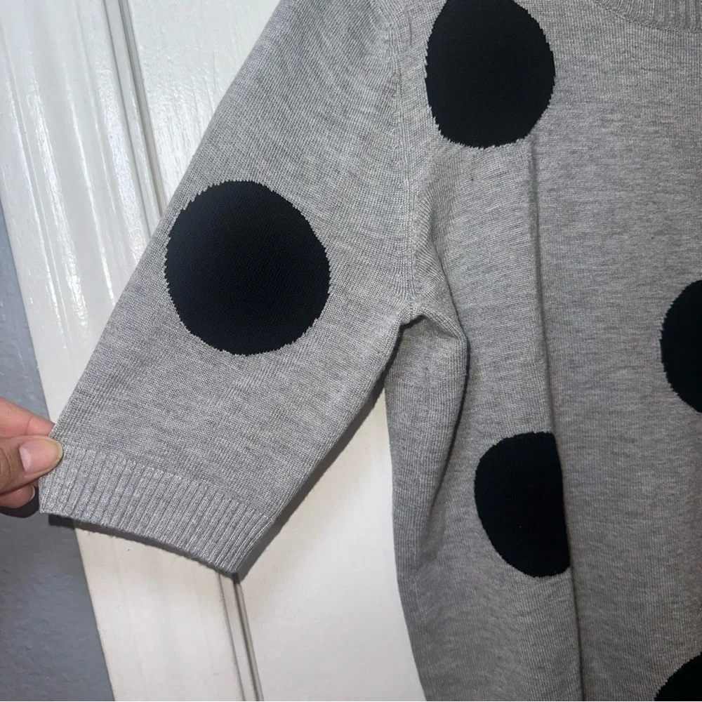 philosophy Women’s Grey With Black Polk Dots Sweater Size Small Rayon‎ And Nylon